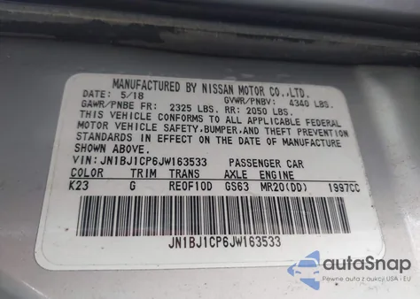 2018 Nissan Rogue Sport S z USA, uszkodzony, nr VIN JN1BJ1CP6JW163533